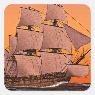 Corvette Segelschiff bei Sunset Quadratischer Aufkleber