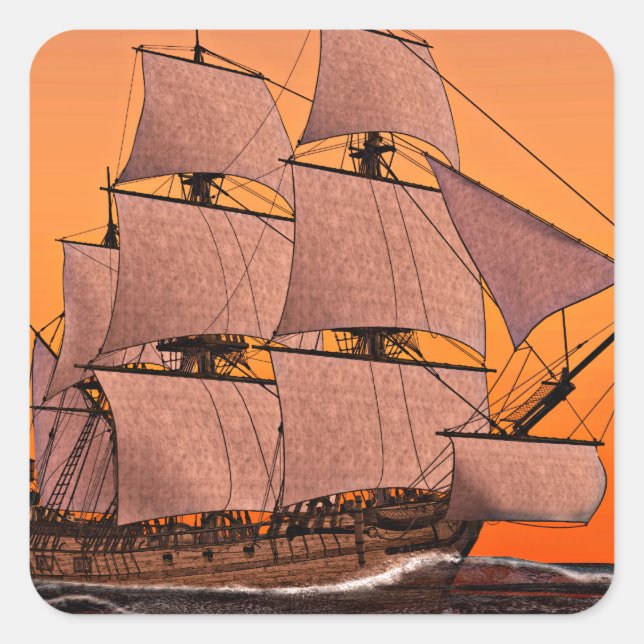 Corvette Segelschiff bei Sunset Quadratischer Aufkleber (Vorderseite)