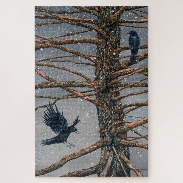 Corvus Corvidae et Cedar Jigsaw Puzzle (Vertical)