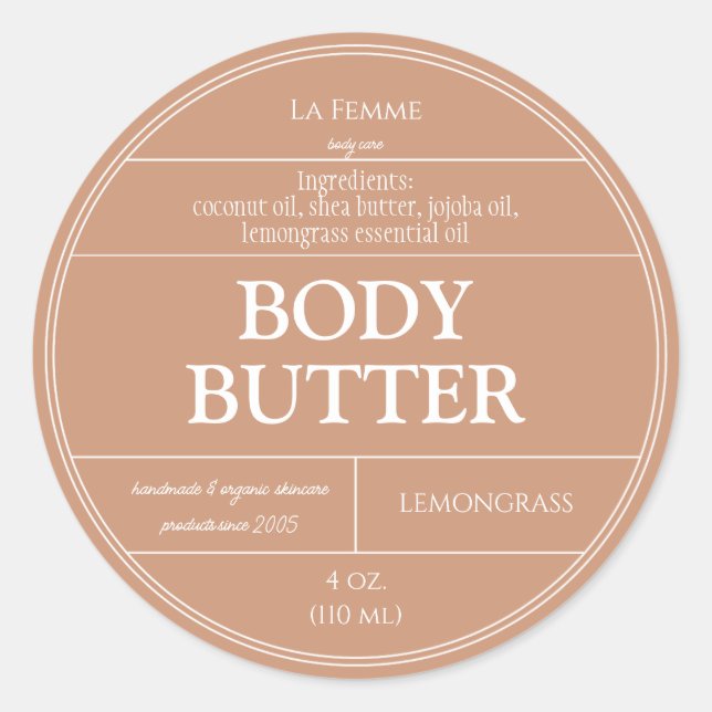 Cosmetic-Label für Clay und White Boho Runder Aufkleber (Vorderseite)