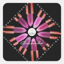 Cosmetic Makeup Artist Pink Lipstick-Logo Quadratischer Aufkleber
