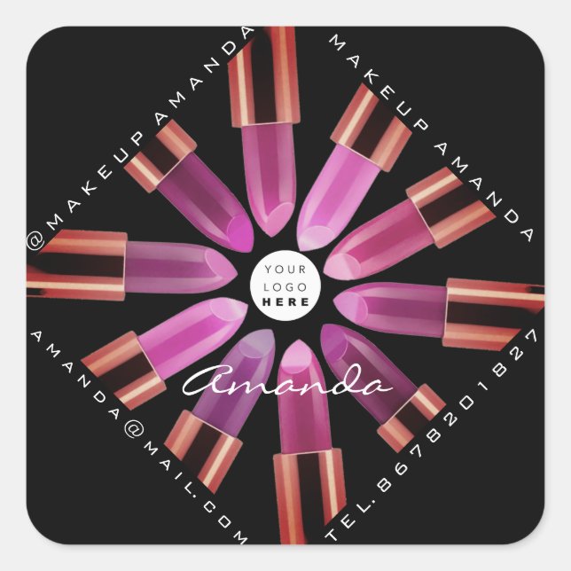 Cosmetic Makeup Artist Pink Lipstick-Logo Quadratischer Aufkleber (Vorderseite)