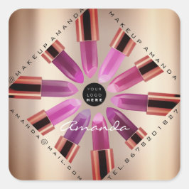 Cosmetic Makeup Artist Pink Lipstick Rose Gold Quadratischer Aufkleber