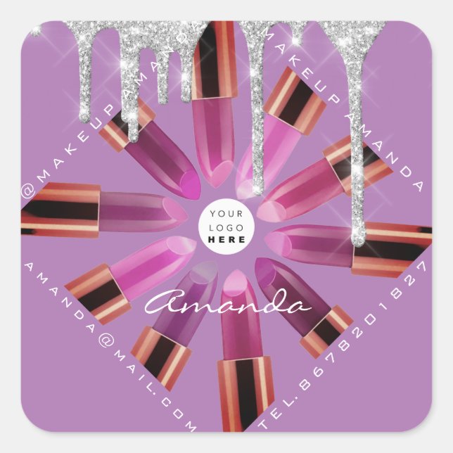 Cosmetic-Makeup-Künstler Pink-Lipstick-Logo-DripGr Quadratischer Aufkleber (Vorderseite)