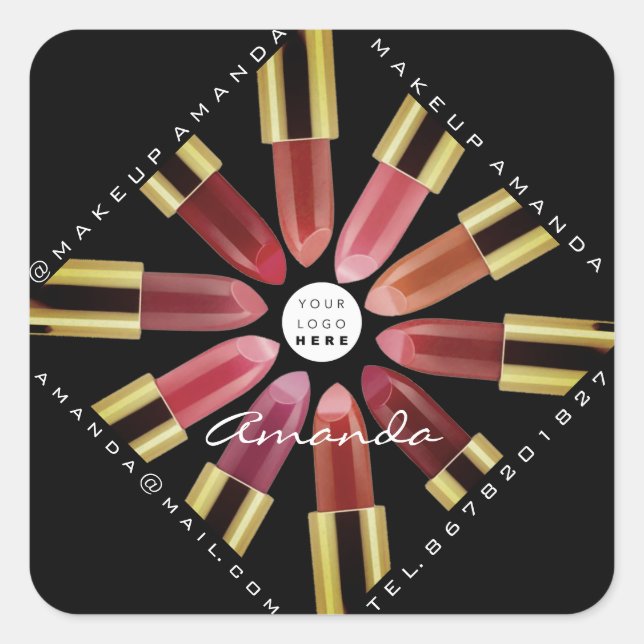 Cosmetica Makeup Rose Gold Lipsticks Black Quadratischer Aufkleber (Vorderseite)