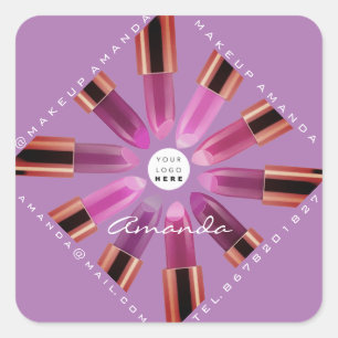 Cosmetica Makeup Rose Gold Lipsticks Lavendel Quadratischer Aufkleber