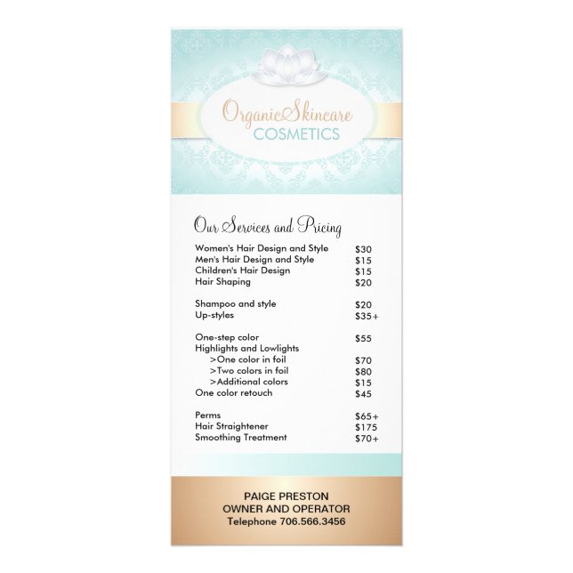 Cosmétique et Salon Tarifs et Carte Rack (Devant)