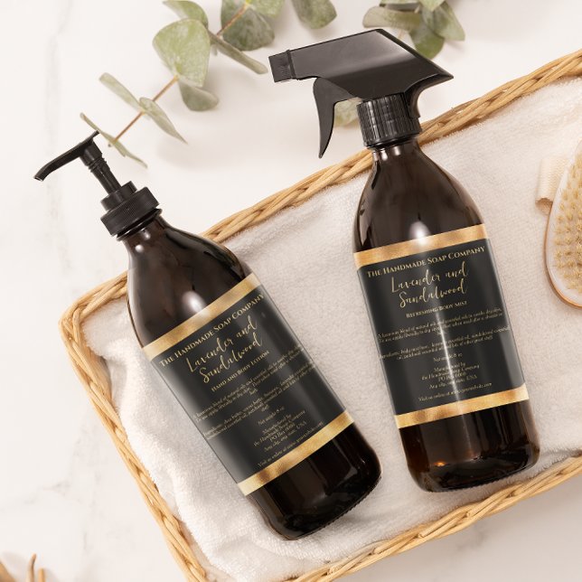 Cosmétique noir et or Étiquette avec ingrédients (Créateur téléchargé)