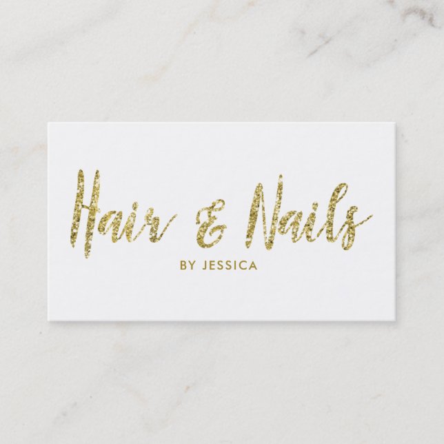 Cosmetologe Hair and Nails Gold Glitzer Visitenkarte (Vorderseite)