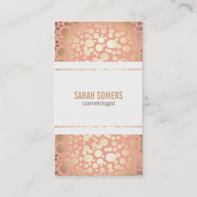 Cosmetology Imitate Gold Leaf Peach Coral Visitenkarte (Vorderseite)