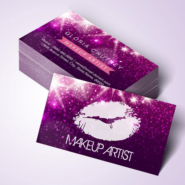 Cosmetology Make-Up Artist - Stilvoller Lila Glitz Visitenkarte (Von Creator hochgeladen)
