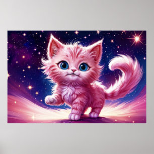 Cosmic Animal Pink Cat Felge Moderne Art Poster