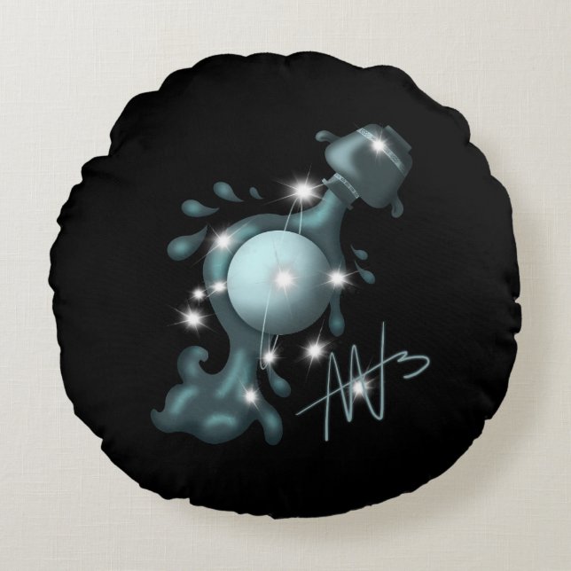 Cosmic Aquarius Uranus Zodiac Rundes Kissen (Vorderseite)