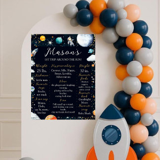 Cosmic Astronaut First Trip Birthday Sign Poster