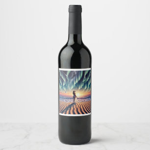 Cosmic Beachscape: Aurora Dreaming 3-D optische Il Weinetikett