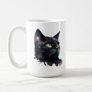 Cosmic Black Cat Watercolor Starry Night Felge Kaffeetasse