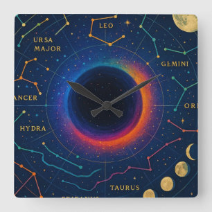 Cosmic Black Hole & Constellations Art - Celestial Quadratische Wanduhr