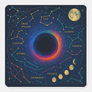 Cosmic Black Hole & Constellations Art - Celestial Quadratischer Aufkleber