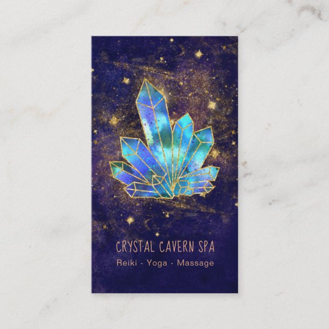 *~* Cosmic Blue Crystals Gold Glitzer Stars Visitenkarte (Vorderseite)