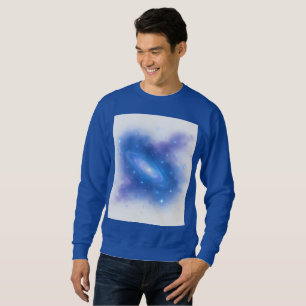 Cosmic Blue Galaxy Art Sweatshirt auf weißem Hinte