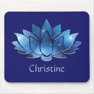 Cosmic Blue Galaxy Lotus Blume mit Name Mousepad