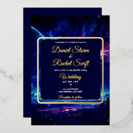 Cosmic Blue Nebel Celestial Gewerkschaft Hochzeit Folieneinladung