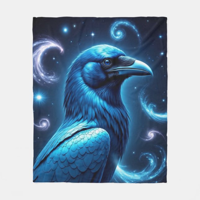 Cosmic Blue Raven Fleecedecke (Vorderseite)