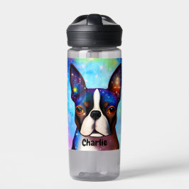Cosmic Boston Terrier Monogram Trinkflasche