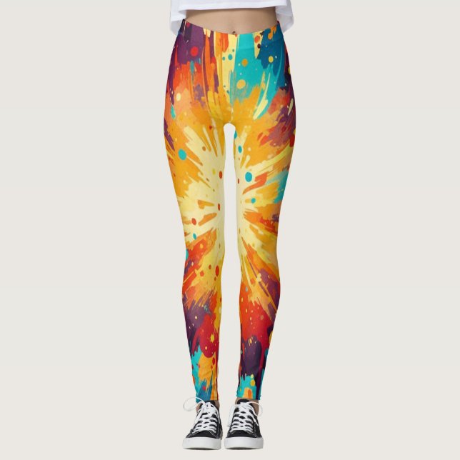 Cosmic Burst Abstract Splatter Art Leggings (Vorderseite)