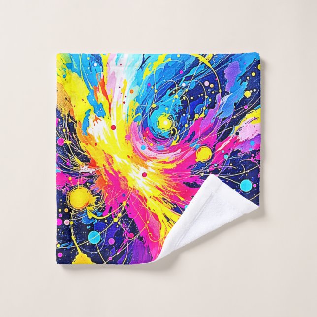 Cosmic Burst: Vibrant Splatter Art Badhandtuch Set (Waschlappen)