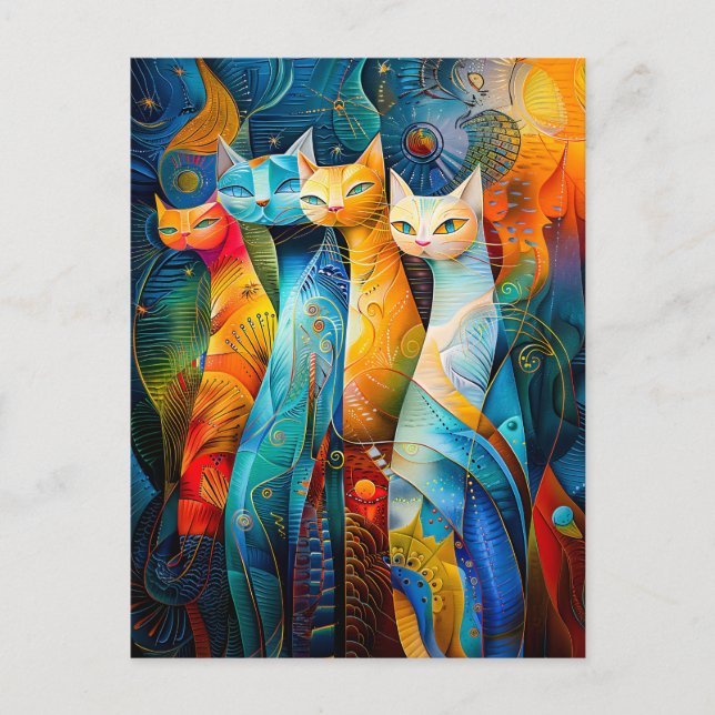 Cosmic Cat Art with Stellar Background Postkarte (Vorderseite)