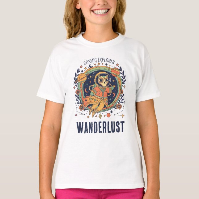 Cosmic Cat Astronaut Space Explorer Wanderlust T-Shirt (Vorderseite)