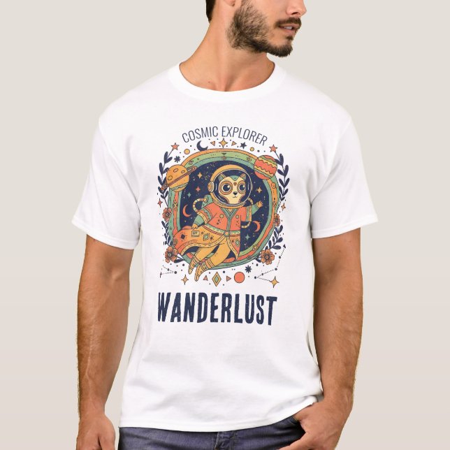 Cosmic Cat Astronaut Space Explorer Wanderlust T-Shirt (Vorderseite)