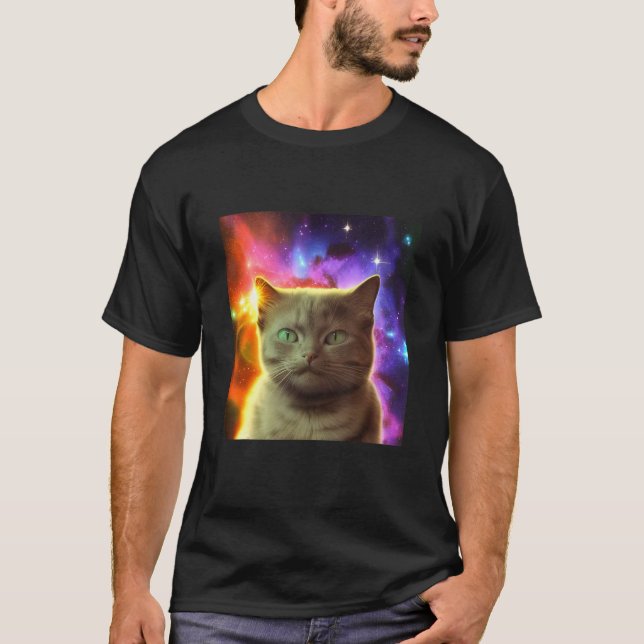 Cosmic Cat Cat Kitten in Outer Space Design T-Shirt (Vorderseite)