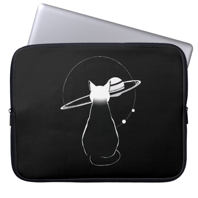 Cosmic Cat Minimalist Line Art Laptop Sleeve (Vorderseite)