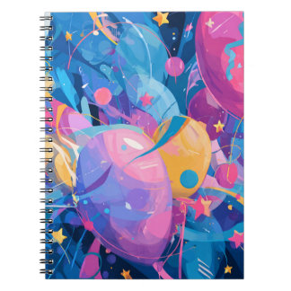 Cosmic Celebration: Abstract Floating Orbs and Sta Notizblock