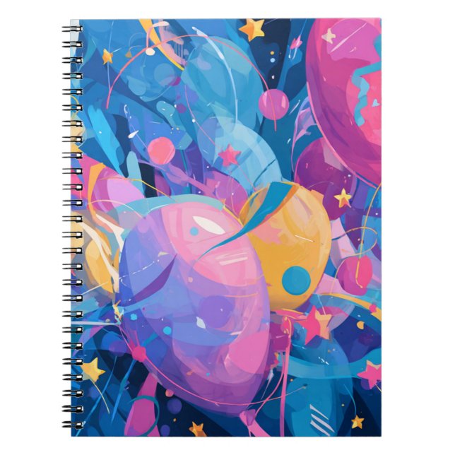Cosmic Celebration: Abstract Floating Orbs and Sta Notizblock (Vorderseite)