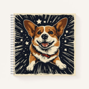 Cosmic Corgi - Starry Night Linocut Whimsy Notizbuch