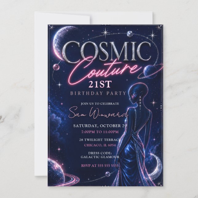 Cosmic Couture 21. Geburtstagsfeier Einladung (Vorderseite)