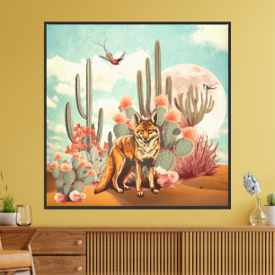 Cosmic Coyote Cactus Moon Surreal Collage Leinwanddruck