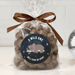 Cosmic Cub Sleepy Wild One Pink Girl Baby Dusche Runder Aufkleber