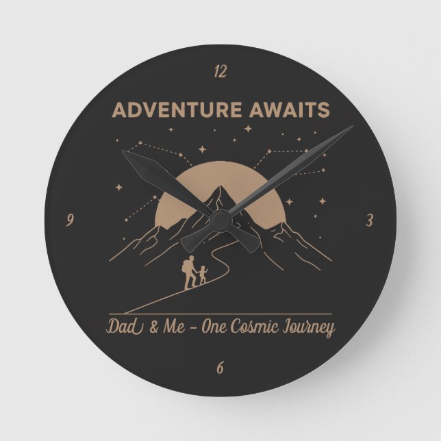 Cosmic Dad & Me Adventure Runde Wanduhr (Vorderseite)
