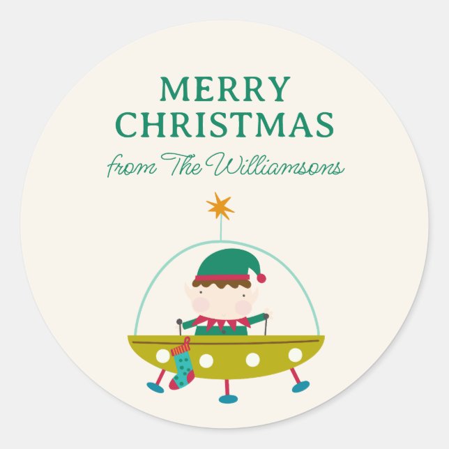 Cosmic Elf Space Christmas Holiday Personalized  Runder Aufkleber (Vorderseite)