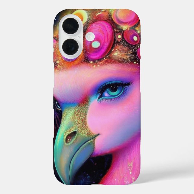 Cosmic Flamingo Queen iPhone 16 Hülle (Rückseite)