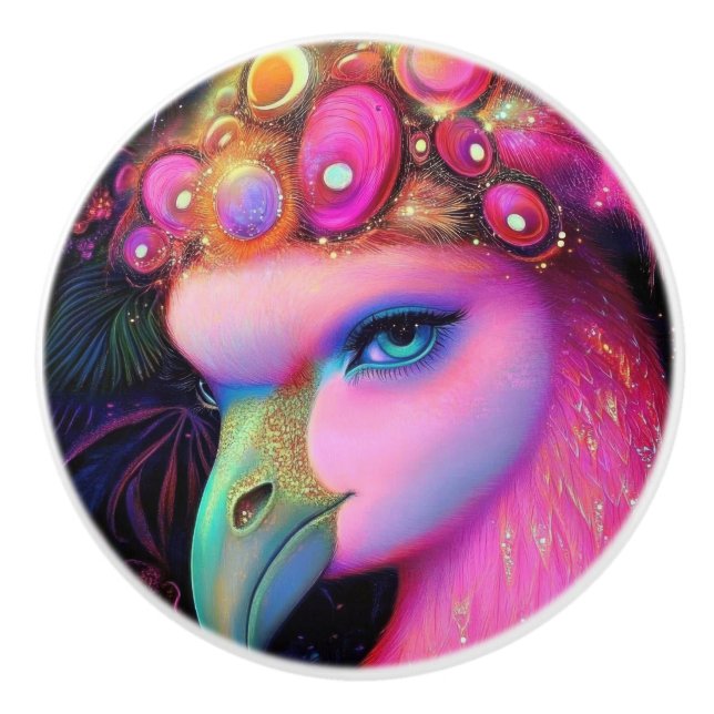 Cosmic Flamingo Queen Keramikknauf (Vorderseite)