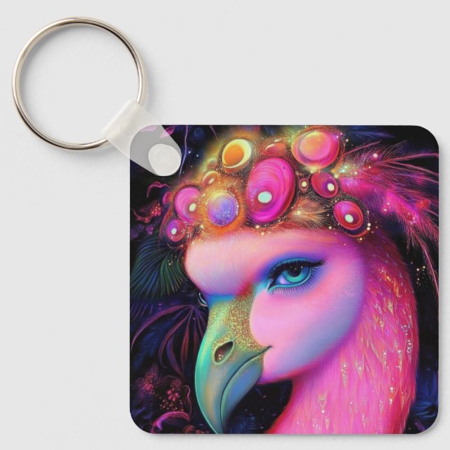 Cosmic Flamingo Queen Schlüsselanhänger (Vorderseite)