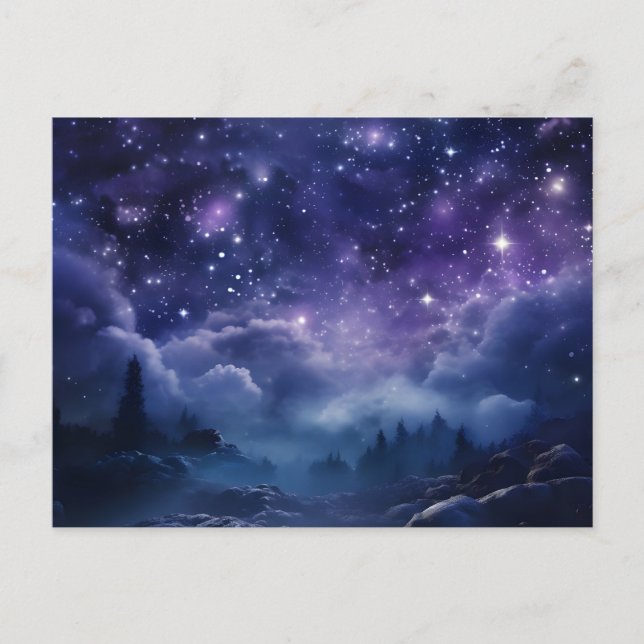 Cosmic Forest Night Sky Ankündigungspostkarte (Vorderseite)