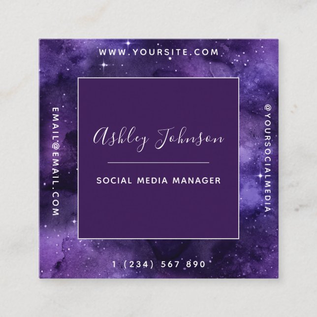 Cosmic Galaxy Futuristic Moderner Social Media Spa Quadratische Visitenkarte (Vorderseite)