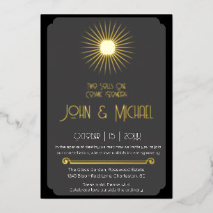 Cosmic Geometry Wedding Black Gray Gold Sternexplo Folieneinladung