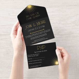 Cosmic Geometry Wedding Black Sternexplosion All-in-One-Einladung